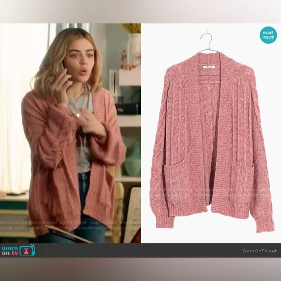 Madewell Pink Bubble Sleeve Cable Knit Cardigan XS - Picture 2 of 11